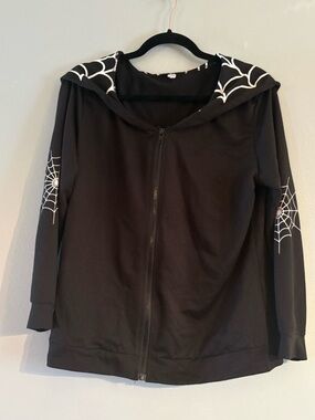 Kreepsville 666 Style Black Zip-Up Hoodie with White Spiderweb Bat Flap Accent
